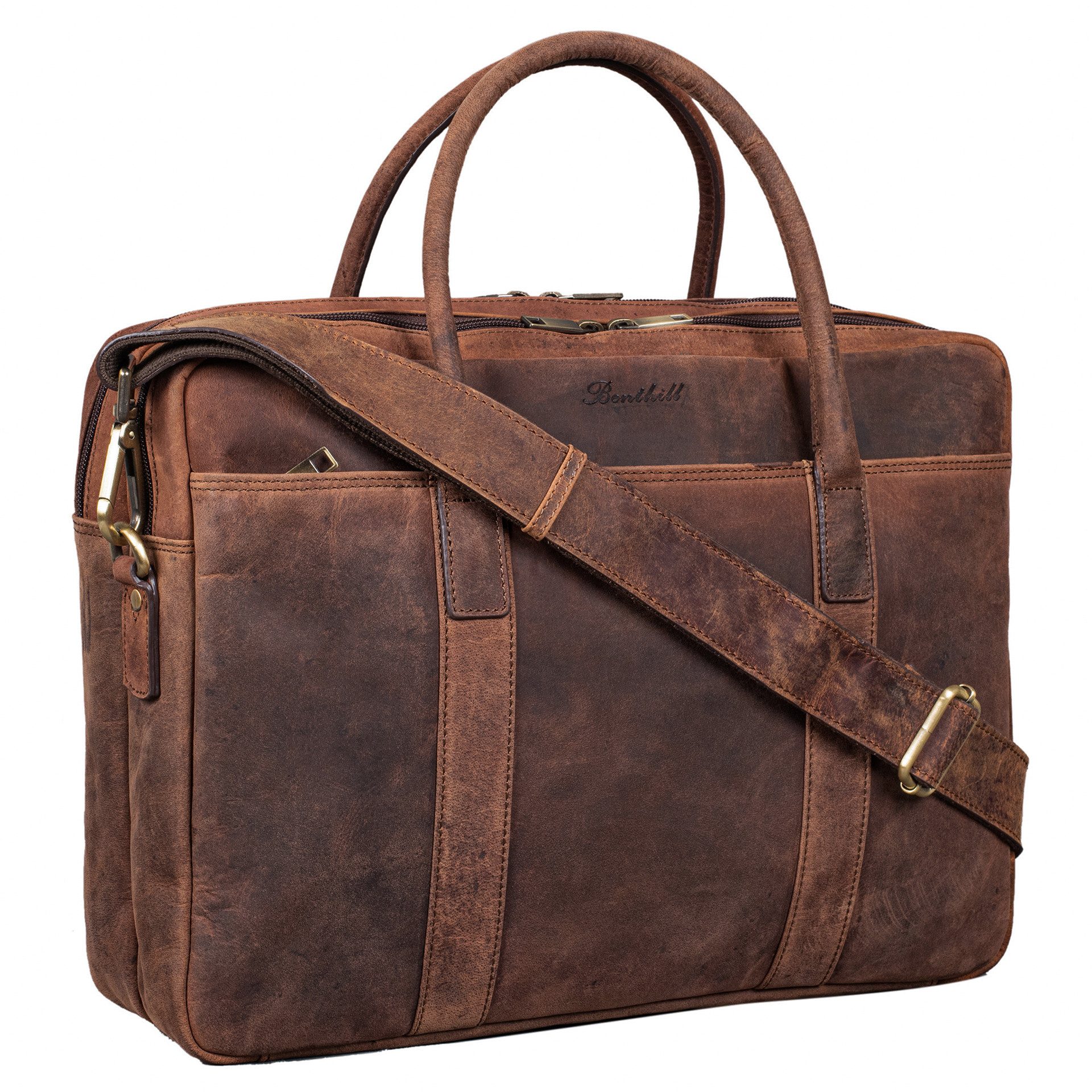 Benthill Aktentasche Echt Leder Notebooktasche Herren Laptoptasche Vintage Umhängetasche, Schultergurt / Umhängegurt Reißverschlussfach