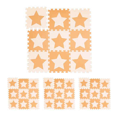 relaxdays Spielmatte 36 x Puzzlematte Sterne orange-beige