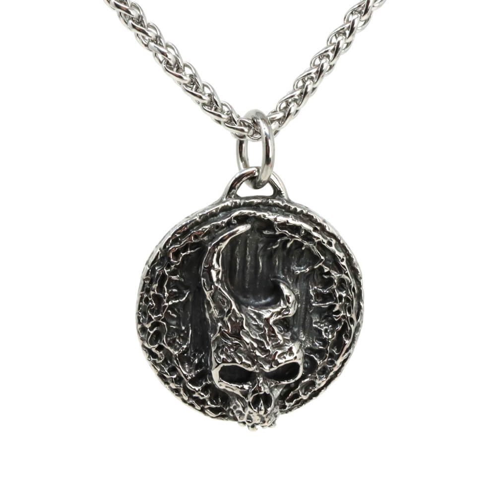 DALMARO Kette mit Anhänger Lederkette Edelstahlkette 316L GOTHIC AMULETT, Herren Halskette Biker / Wikinger Kette - Schmuckbox