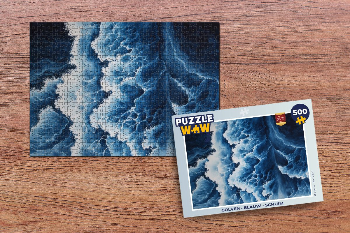 MuchoWow Puzzle Wellen - Blau - Schaumstoff, 500 Puzzleteile, Foto-Puzzle, Bilderrätsel, Puzzlespiele, Spielzeug