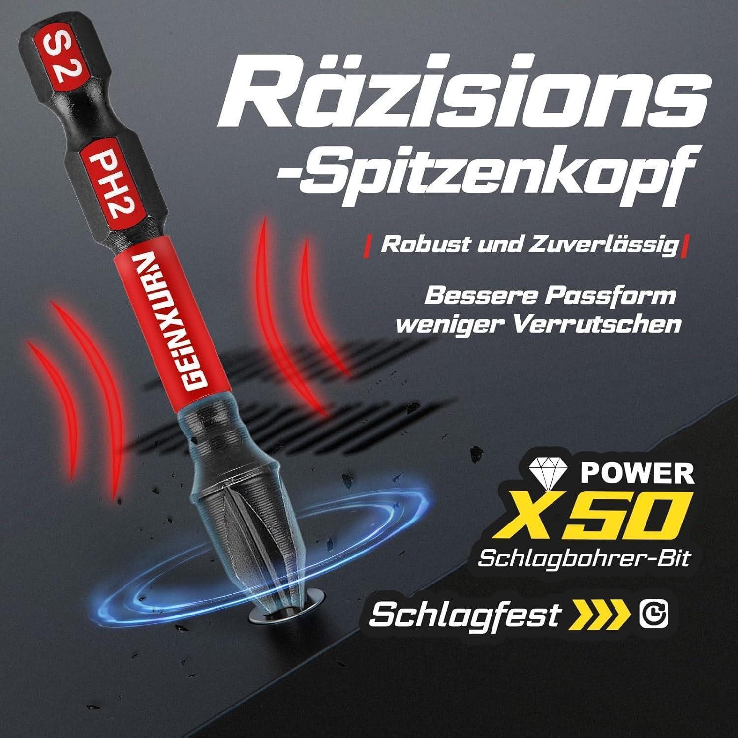 LuxusKollektion Bit-Set Bitsatz PH PZ Torx Hex SL S2 Stahl 60mm Bithalter 33tlg. Rosa 50mm