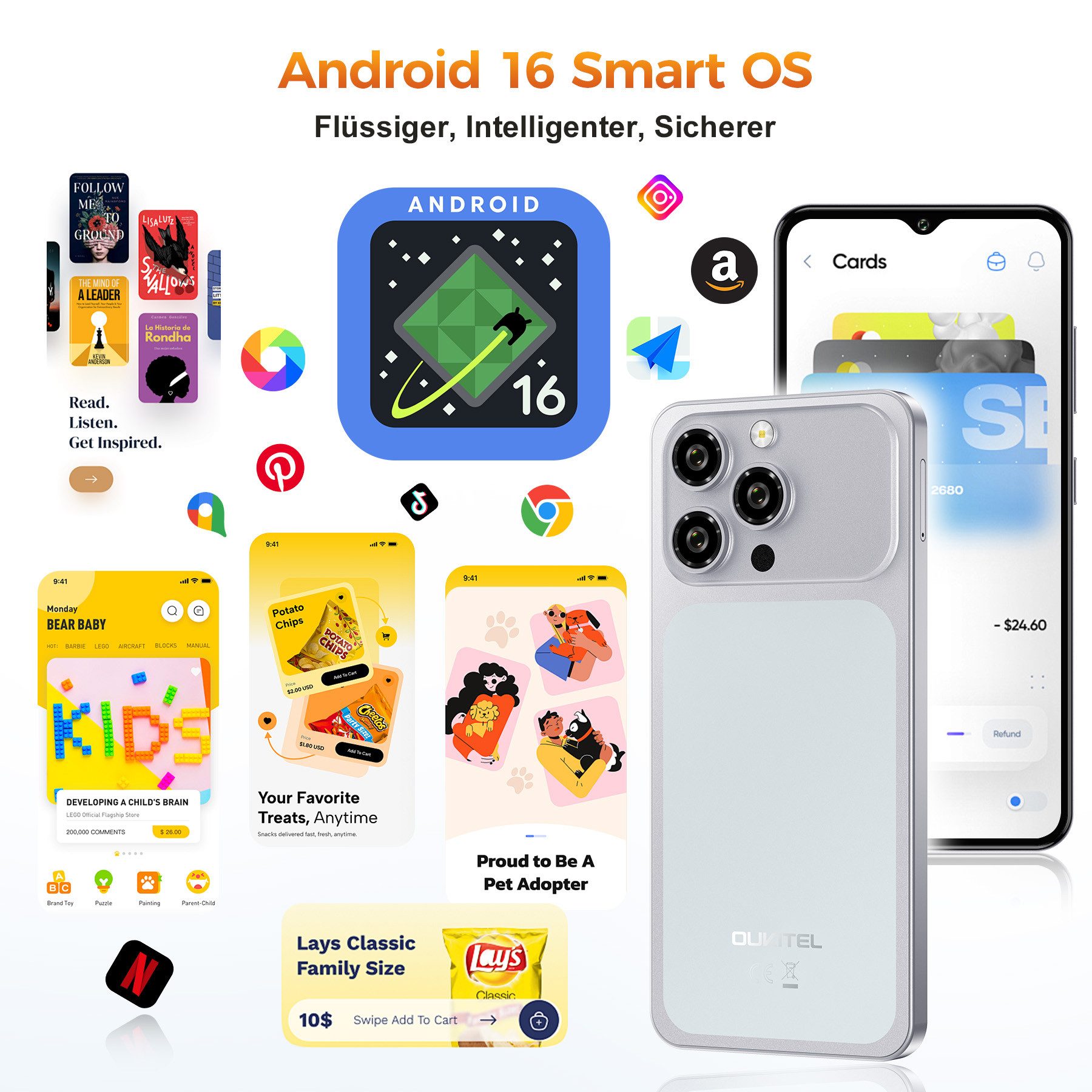 OUKITEL C17 12GB RAM + 32GB ROM/1TB TF, 4G Smartphone (16,56 cm/6.52 Zoll, 32 GB Speicherplatz, 13 MP Kamera, 6.52" HD+ Display, 5000mAh, Android 16, 4G-Dual-SIM, GPS)