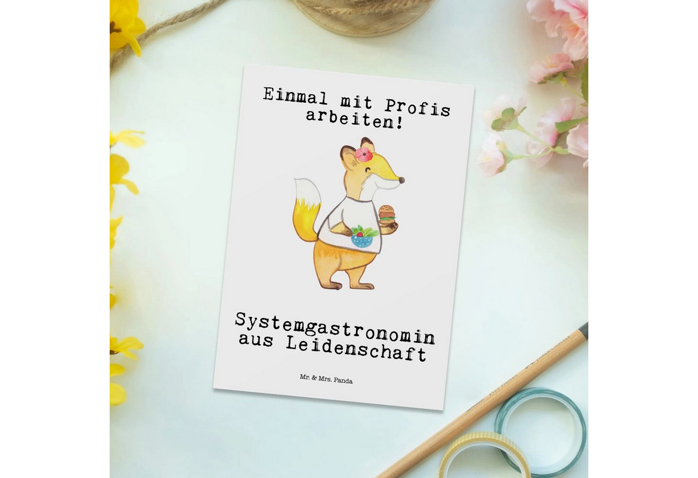 Thumbnail - Mr. & Mrs. Panda Postkarte Systemgastronomin Leidenschaft - Weiß - Geschenk, Dankeskarte, Karte, Glänzende Vorderseite