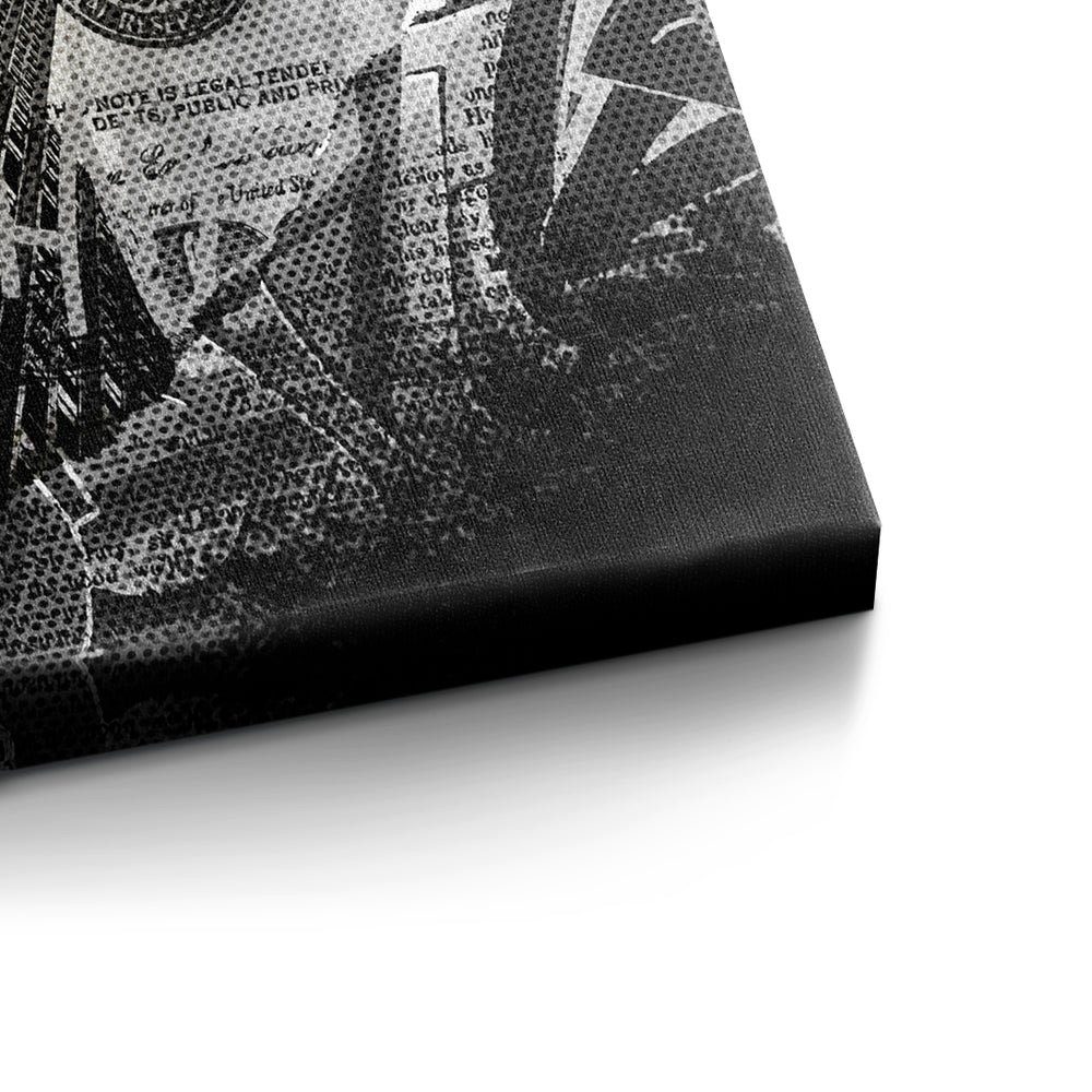 DOTCOMCANVAS® Leinwandbild, Business Wandbild - Leinwandbild Dollar Rahmen silberner PopArt Cash Geld