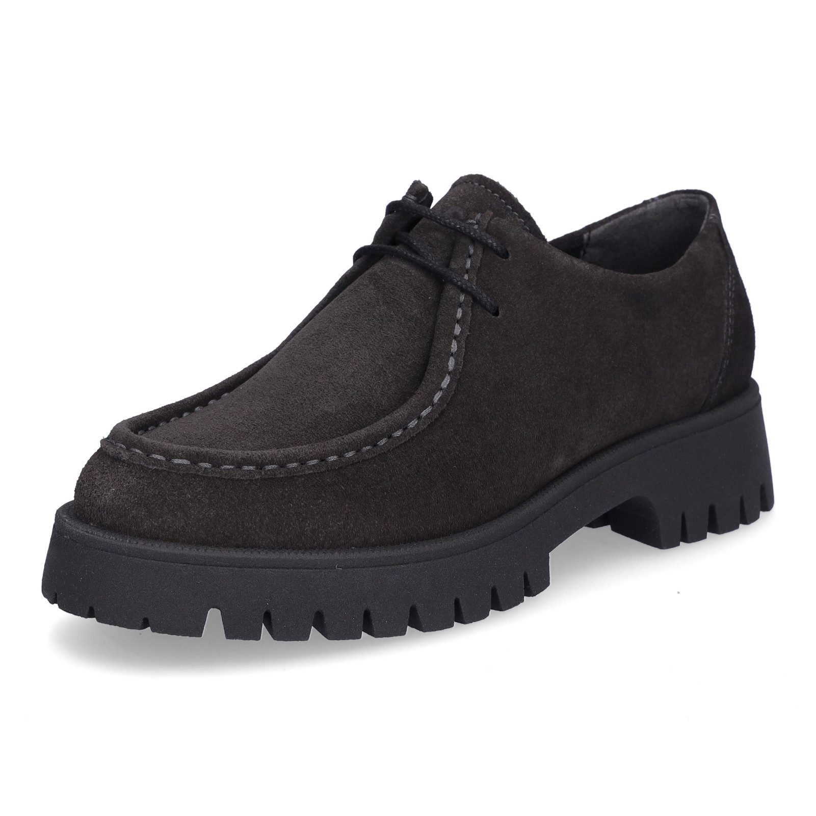 MIDS MINKA Damen Schnürschuh grau aus Veloursleder mit Mokassin-Naht & profilierter Laufsohle