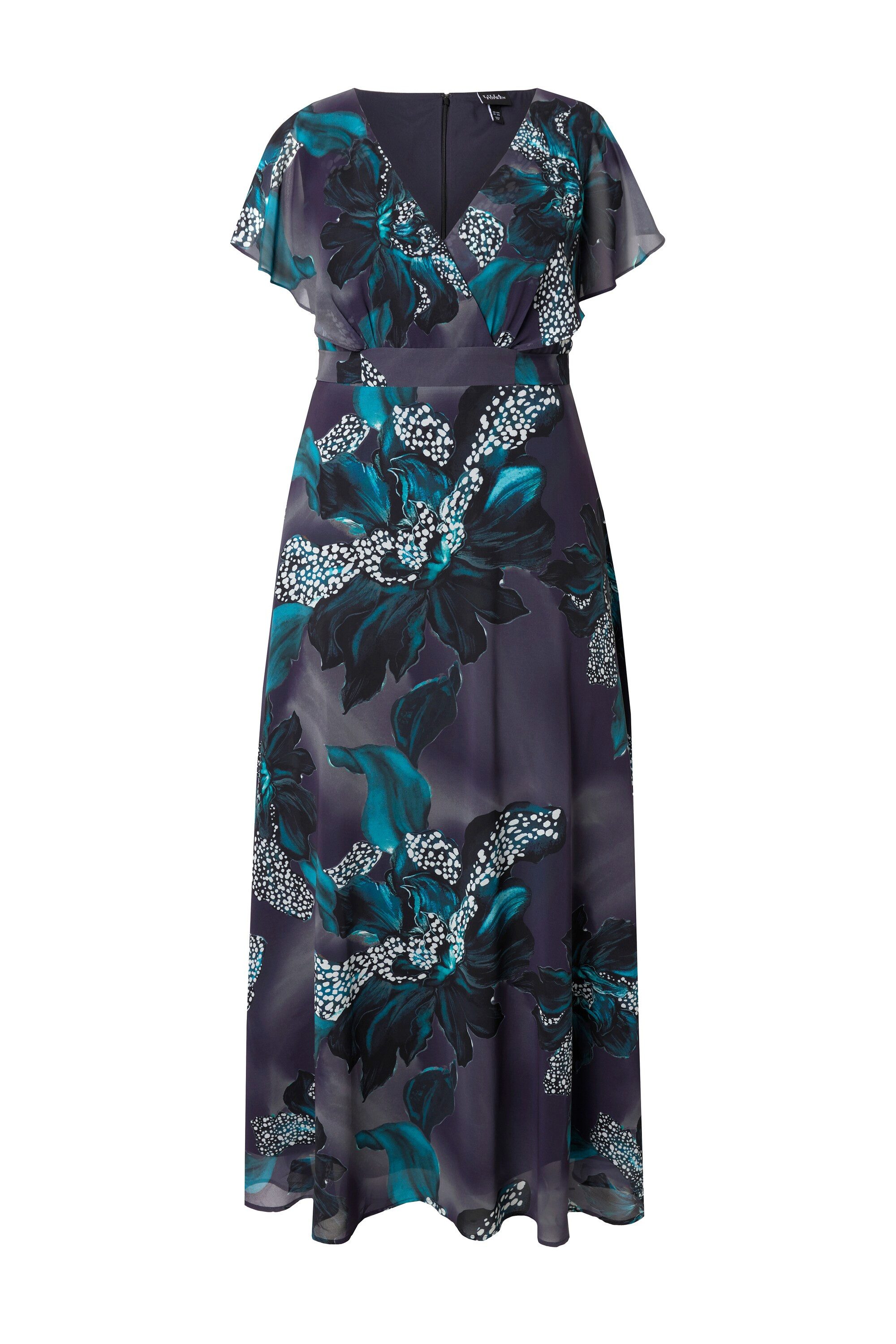 Ulla Popken Partykleid Maxikleid Gürtel V-Ausschnitt günstig online kaufen
