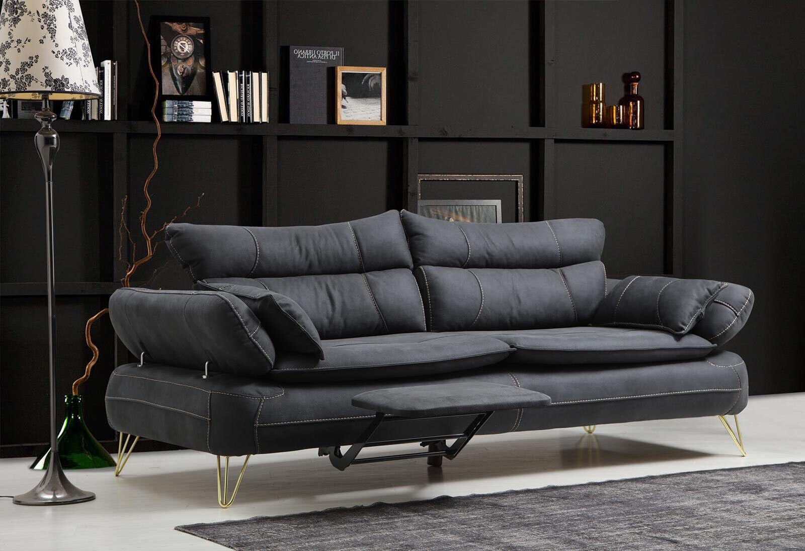 JVmoebel Sofa Schwarzer Dreisitzer Polster Couch Luxus 3-Sitzer Sofa Edelstahlfüße, Made in Europe