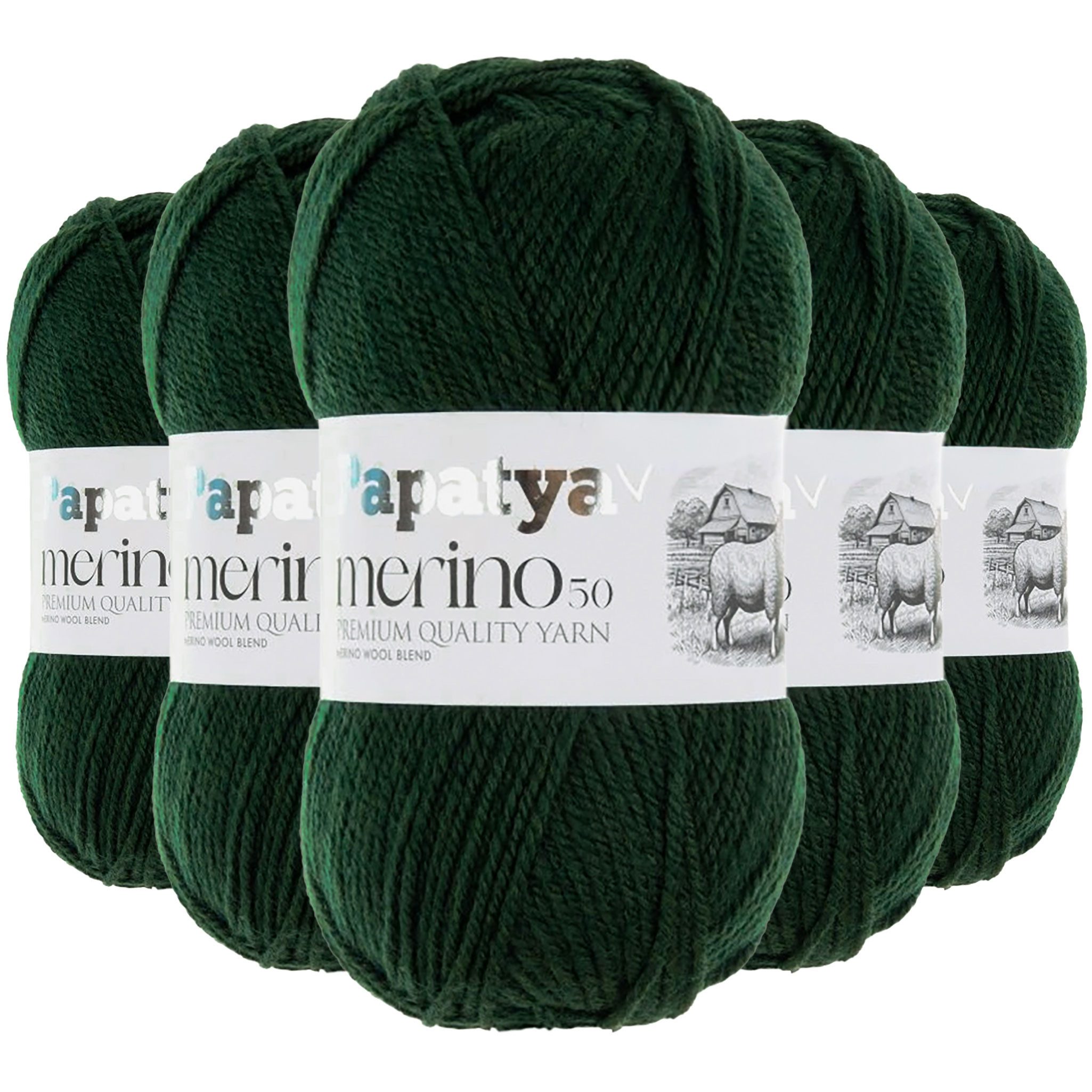 maDDma 5x100g Winterwolle Papatya Merin50 Strickgarn Häkelgarn Häkelwolle, 1050 m (Sparpaket (5 Knäuel je 100g), 5-St), dunkelgrün