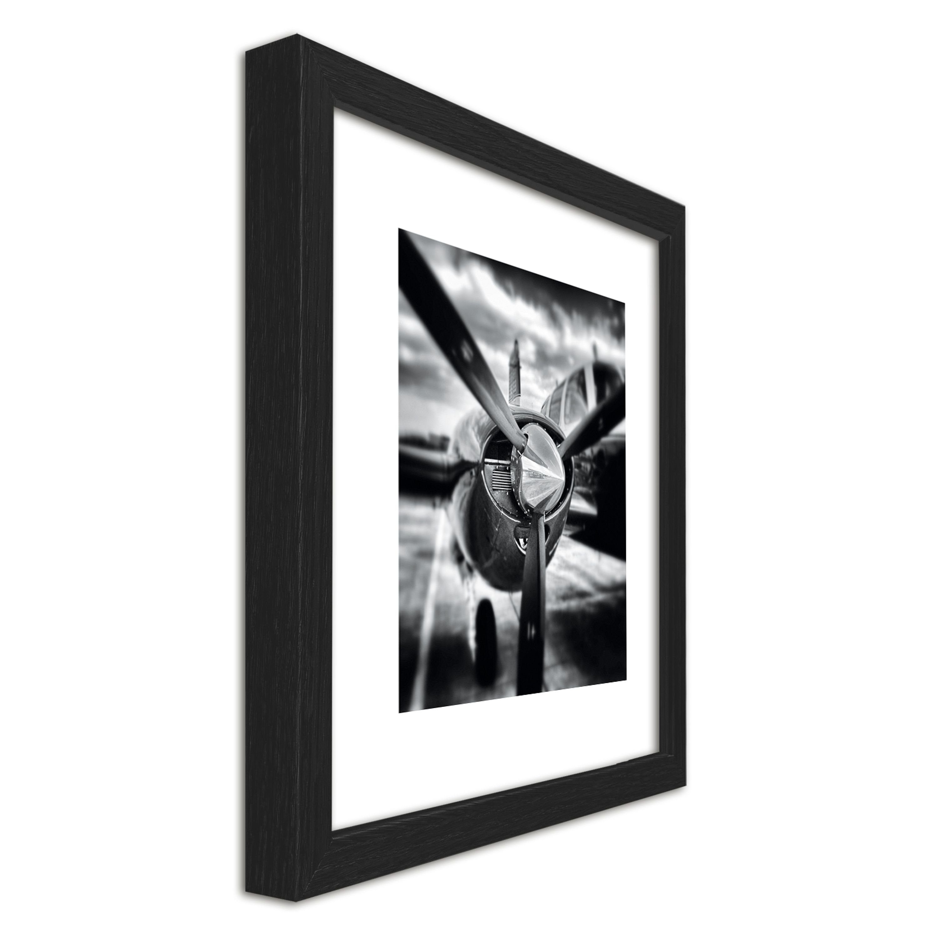 Schwarz-Weiß Bild Wandbild, / gerahmt Bild 30x30cm artissimo inkl. / Flugzeuge II Holz-Rahmen Rahmen Zeichnung: Design-Poster mit