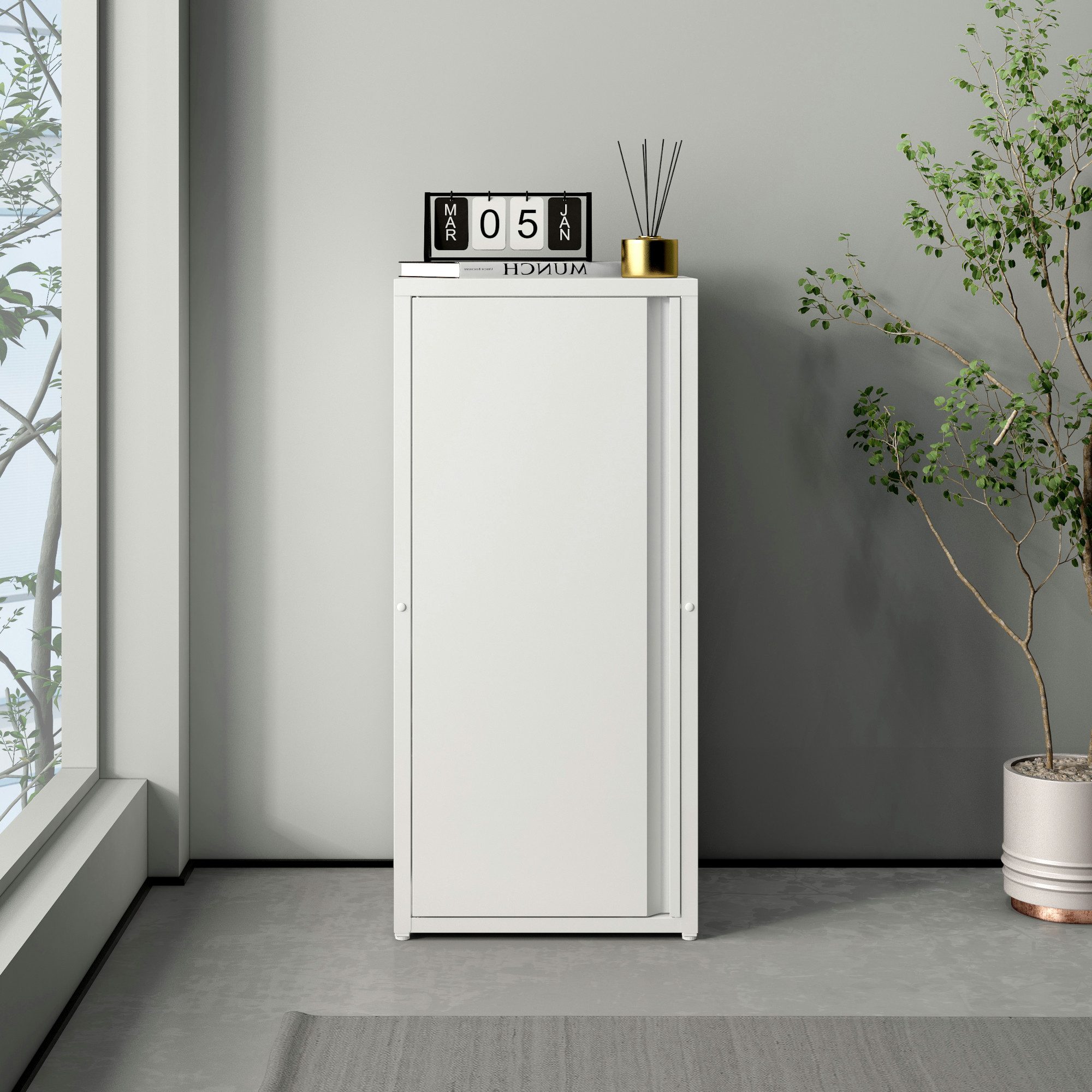 en.casa Mehrzweckschrank »Burlöv« mit 1 Tür und 2 Ablagen 88x40x35 cm Weiß günstig online kaufen