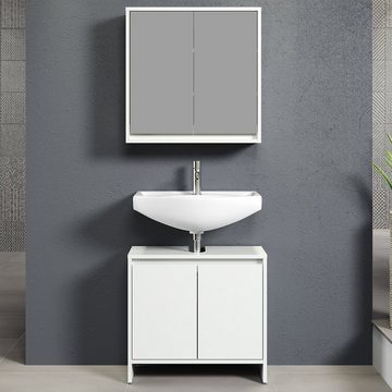 trendteam Badmöbel-Set Basix, Badezimmerset Waschbeckenunterschrank Spiegelschrank Weiß 60x164x28cm