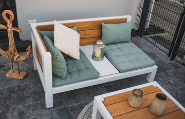 Holzbegehrt Gartenlounge-Set Stammtisch, Wetterbeständiges Massivholz und bequeme Sitzkissen aus 100% Baumwolle