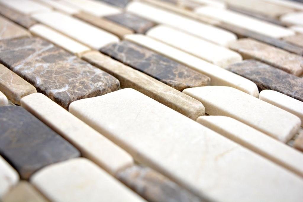 Küche Naturstein braun Mosani Bodenfliese beige Brickmosaik Marmor creme Mosaik