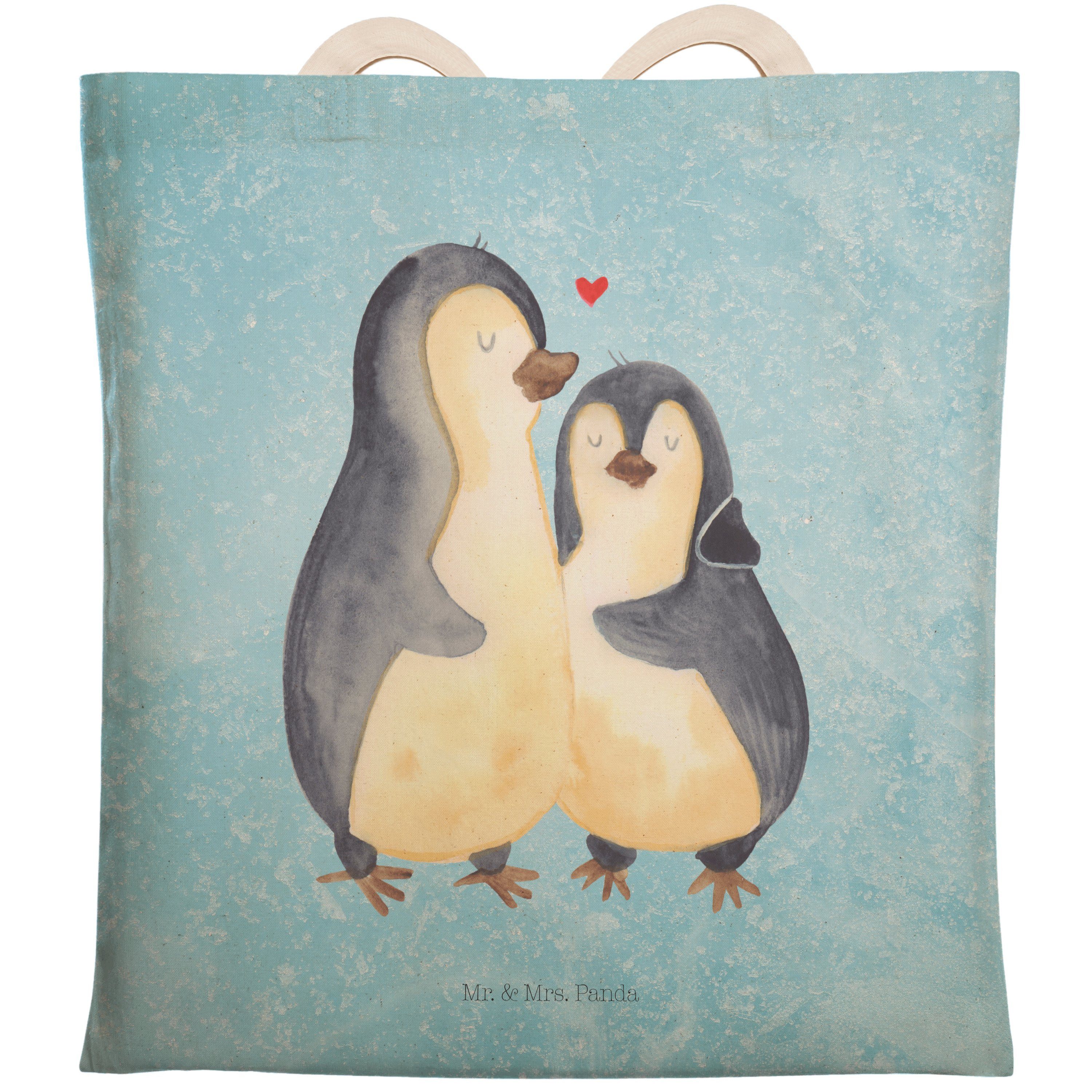 Mr. & Mrs. Panda Tragetasche Pinguin umarmend - Eisblau - Geschenk, Tragetasche, Seevogel, Liebesb (1-tlg)