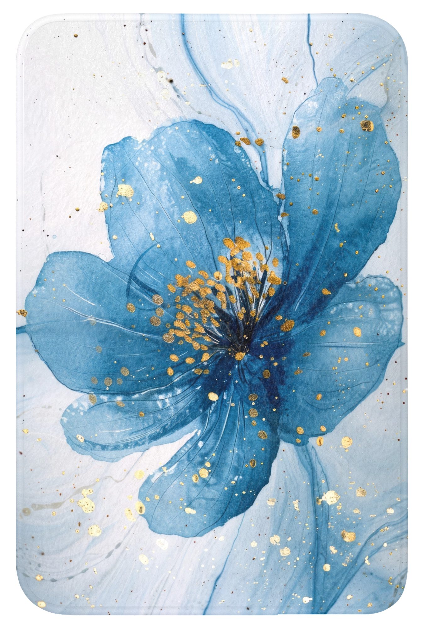 WC-Vorleger Blumen - Blau - Gold - Aquarell - Modern