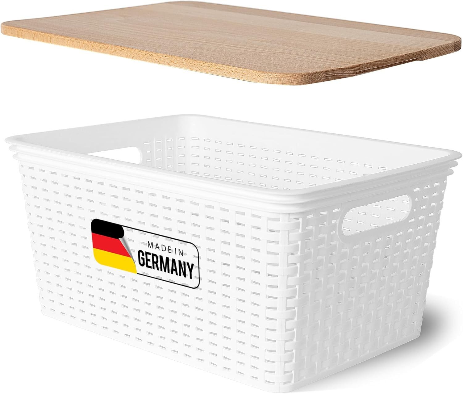 Novaliv Aufbewahrungsbox 30999-30989-1x (1 St), Novaliv Aufbewahrungsbox mit Holzdeckel Groß 14L Korb Weiß in Rattan D