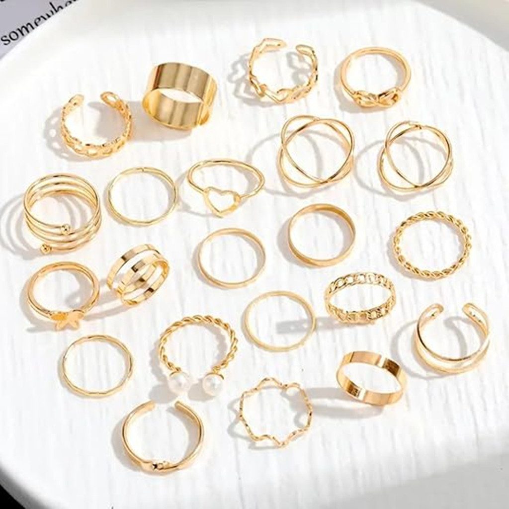 WowWoke Fingerring 22 teiliges offenes Ring Set, Herzringe im Retro Look für Damen (Set, 1-tlg., Perfekt für Schichten & Stapel-Looks), Offene Ringe – flexibel  – Bild 4 von 5