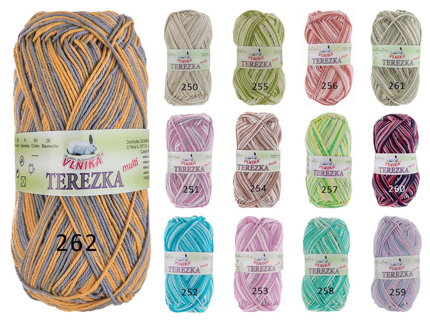 Thumbnail - VLNIKA 10 x 50g Strickgarn Häkelgarn TEREZKA Multi Häkelwolle, 253