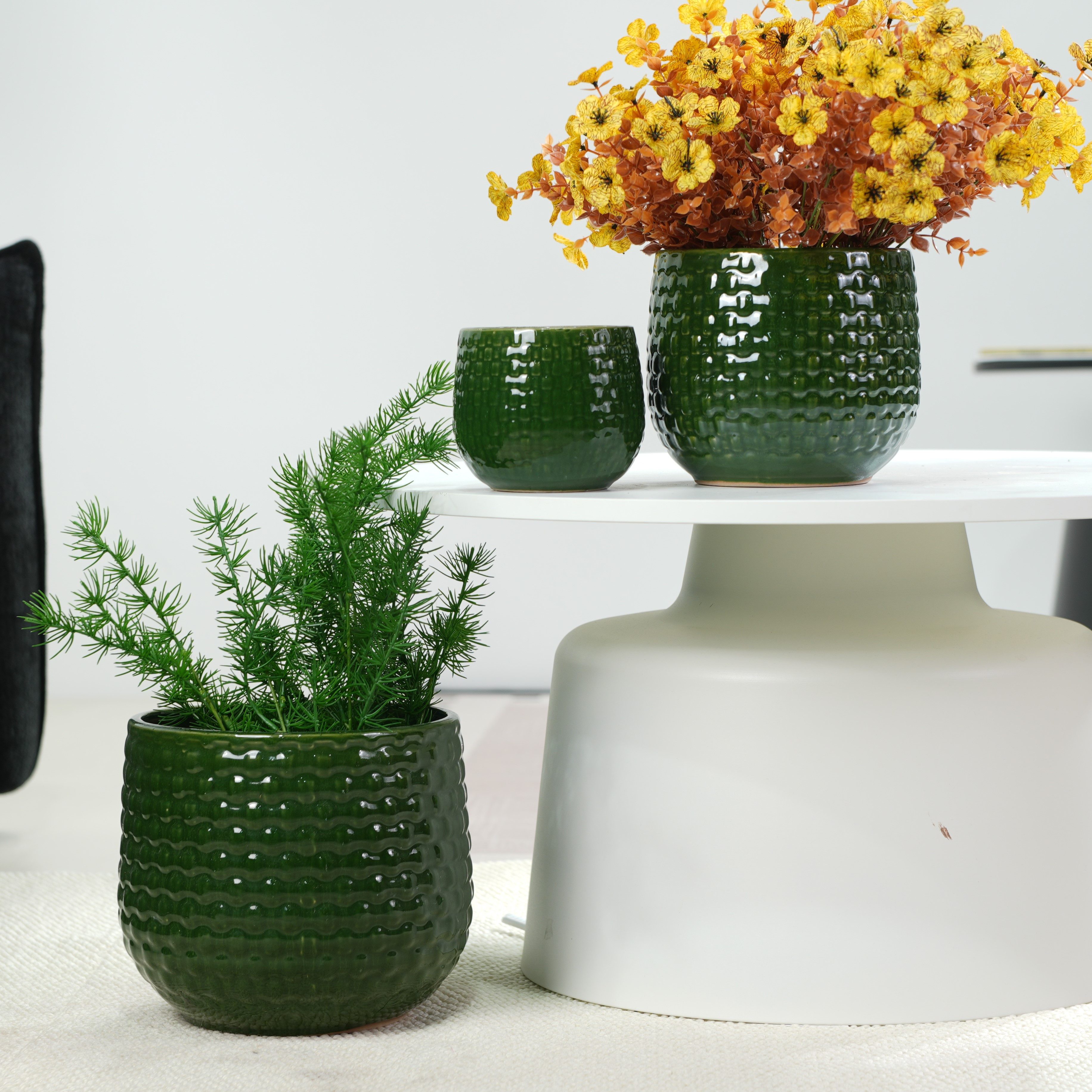 Rolipo Blumentopf Pflanztopf Set 3-teilig aus Keramik mit Ablaufloch