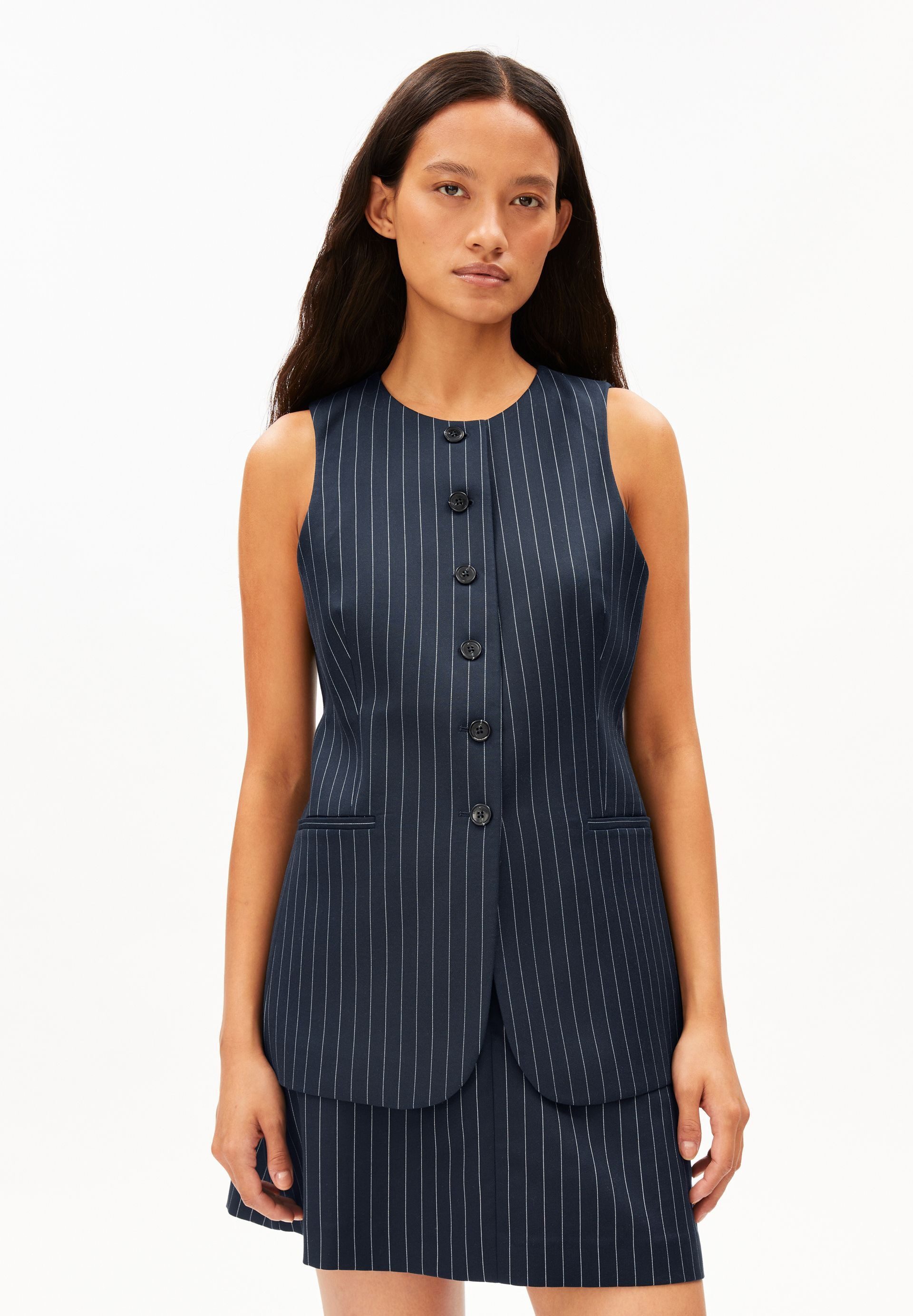 Armedangels Kurzweste LONG PINSTRIPE Weste aus TENCEL™ Lyocell Mix