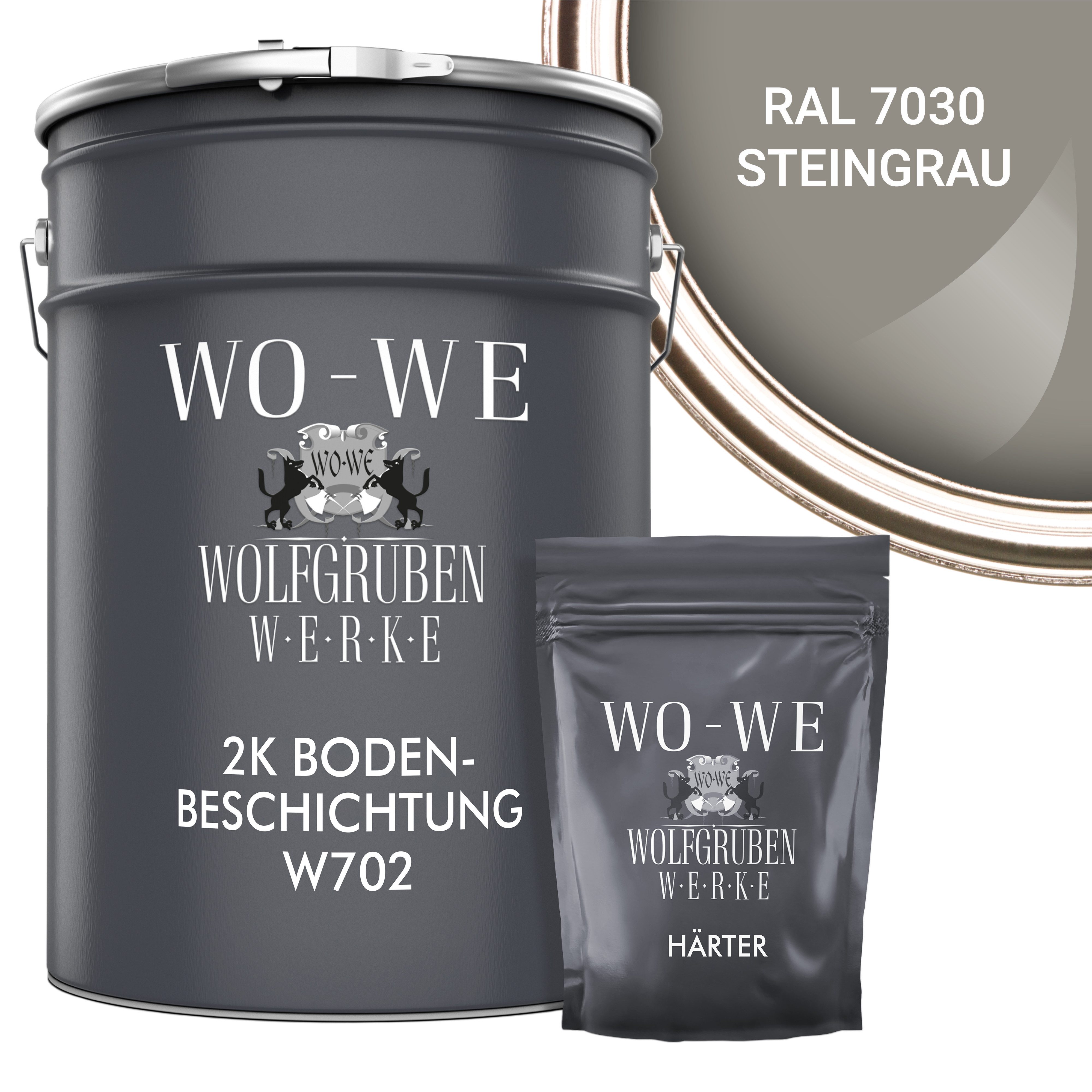WO-WE Bodenversiegelung 2K Garagenfarbe Bodenbeschichtung W702, 2,5-20Kg, Seidenglänzend, Epoxidharz