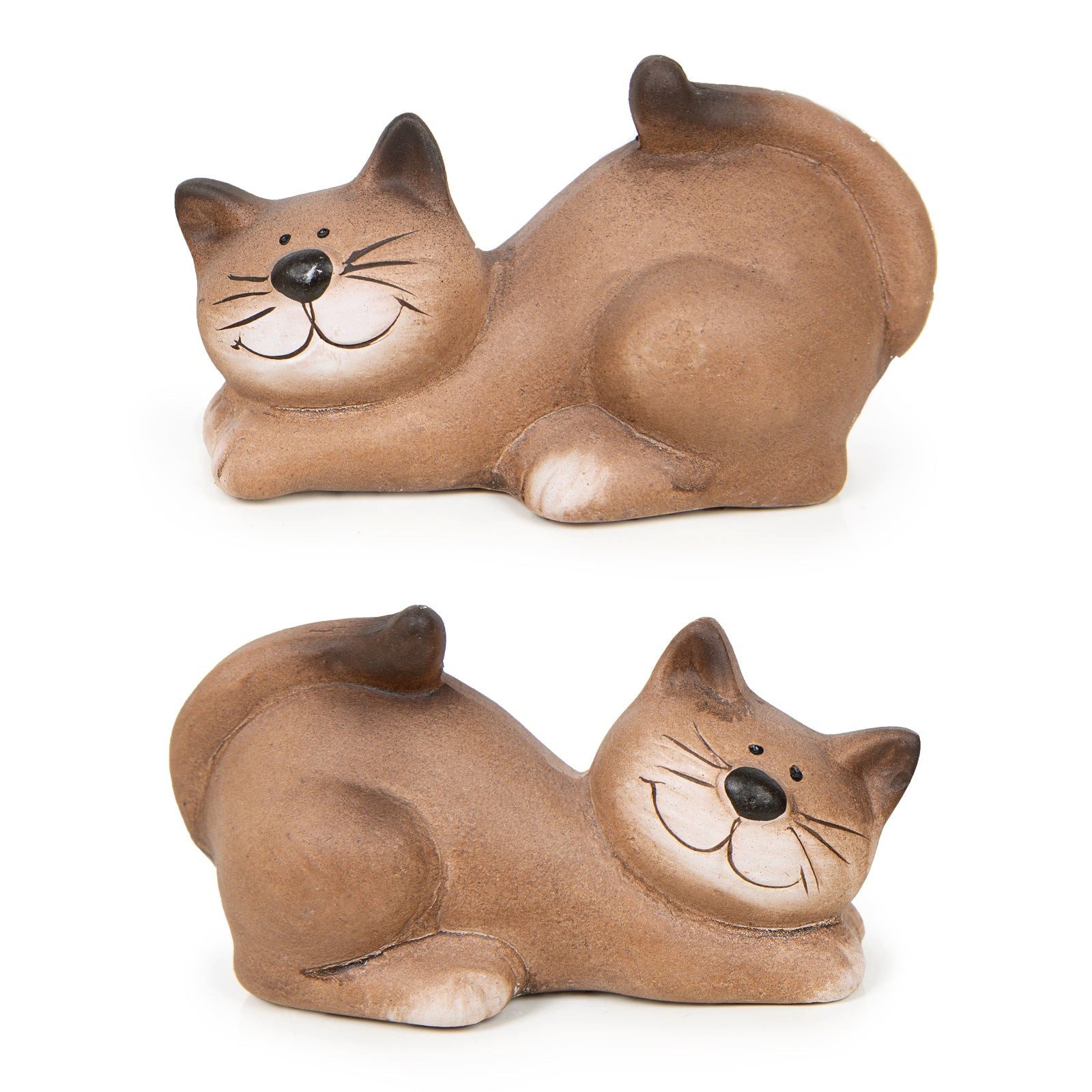 Logbuch-Verlag Dekofigur 2 Deko Katzen beige braun aus Keramik Katzenfiguren liegend