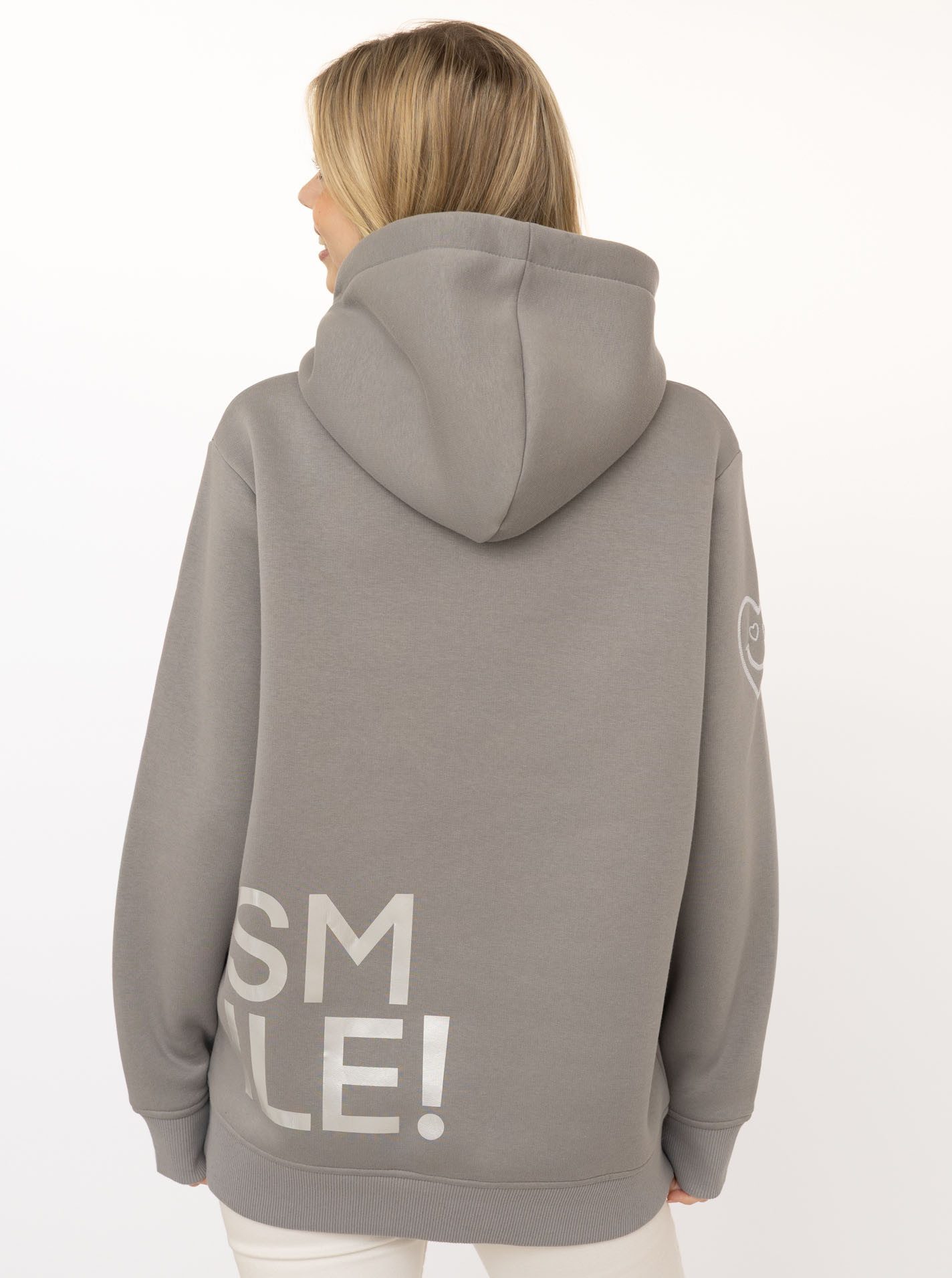 Zwillingsherz Hoodie "Alissa Shiny" glänzender Print, Daumenloch, Kordel, gesticktes Herz am Ärmel