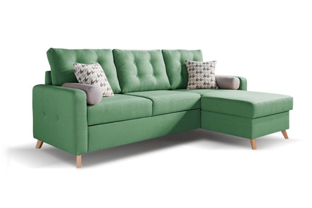 Polstermöbel Couch Bettfunktion Ecksofa Sofa Design Couch JVmoebel Grün Ecksofa Stoff L-Form