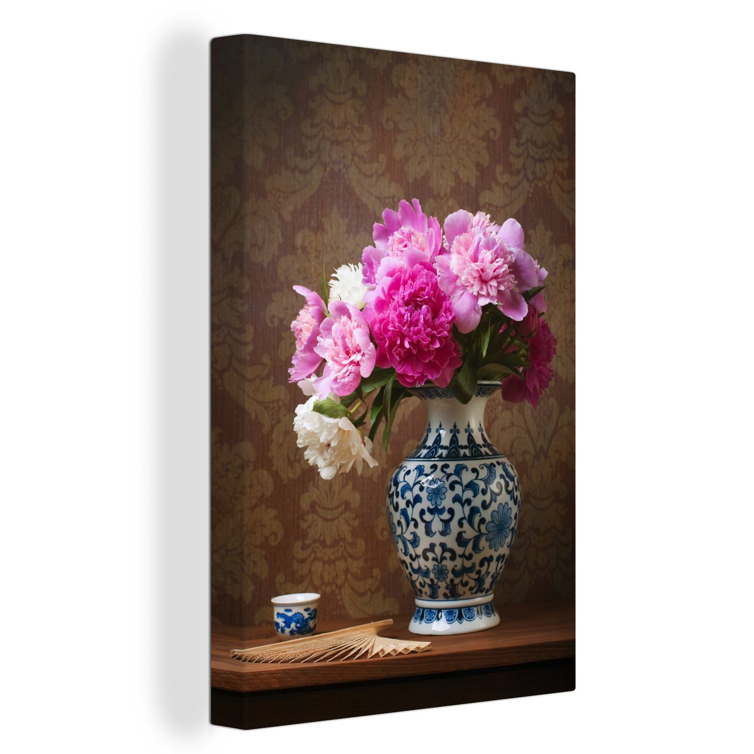 OneMillionCanvasses® Leinwandbild Pfingstrosen - Vase - Farben, (1 St), Leinwandbild fertig bespannt inkl. Zackenaufhänger, Gemälde, 20x30 cm