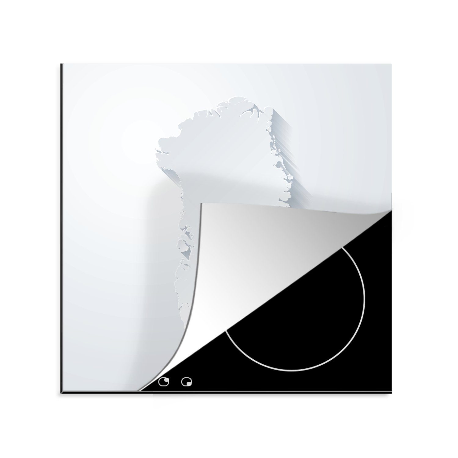 MuchoWow Herdblende-/Abdeckplatte Eine schwarz-weiße Papierillustration von Grönland, Vinyl, (1 tlg), 78x78 cm, Ceranfeldabdeckung, Arbeitsplatte für küche