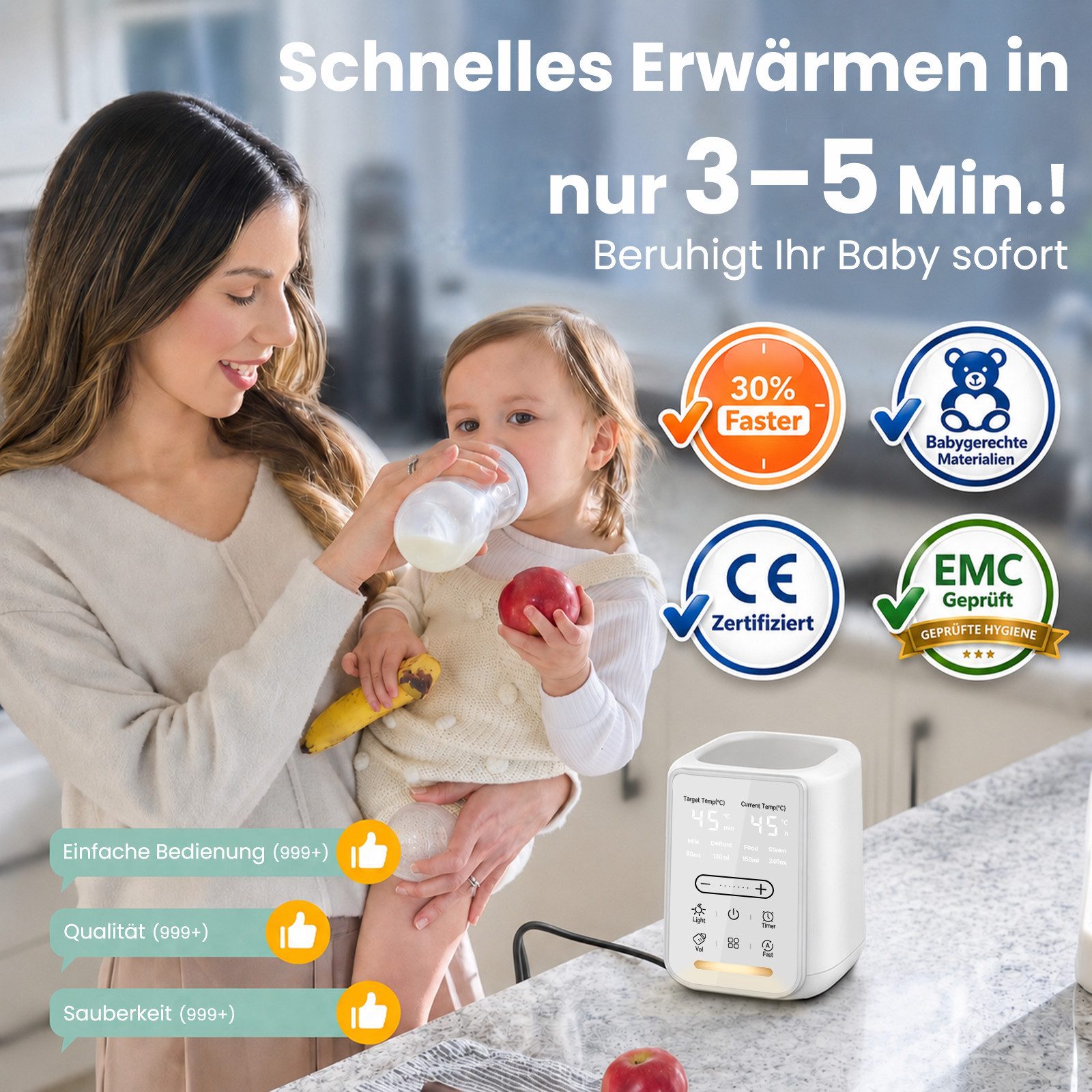 SWGOTA Babyflaschenwärmer 2026 Neuer 9-in-1 Babyflaschenwärmer Sterilisator, NTC, BPA-frei, Für 60–240 ml, 360° Wasserbad, Nachtlicht, 48H Warmhalten, 1–24H Timer