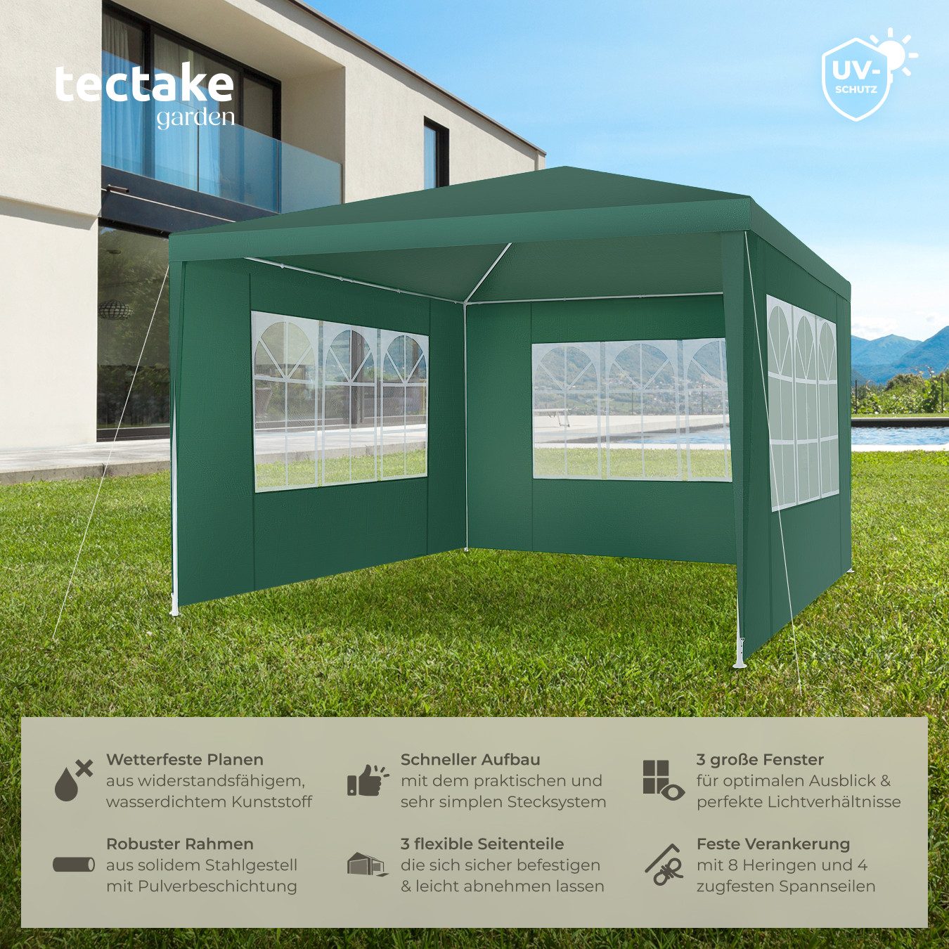 tectake Pavillon Barinas, mit 3 Seitenteilen, günstig online kaufen
