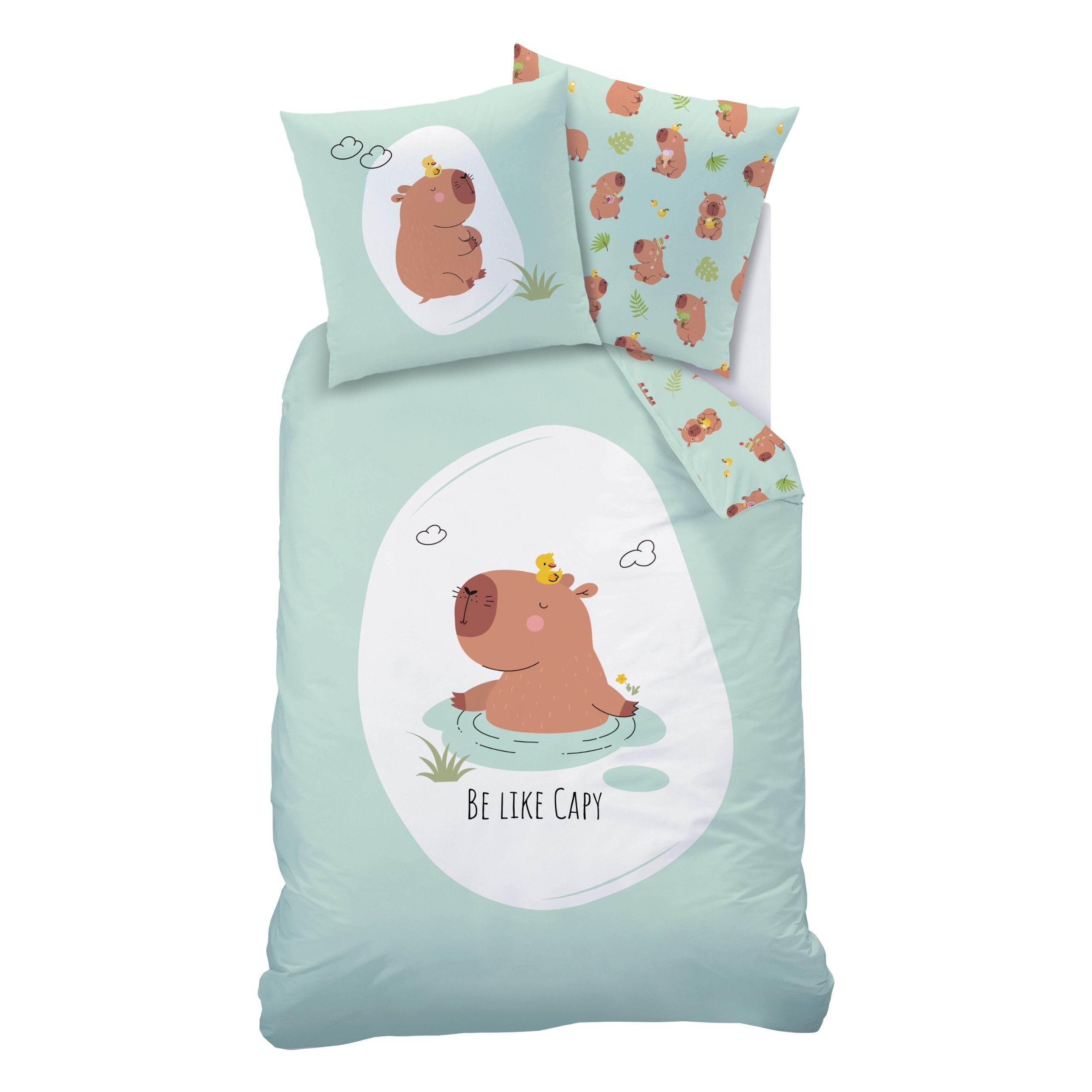 MTOnlinehandel Bettwäsche Capybara "Be like Capy" 135x200 + 80x80 cm, Tierm günstig online kaufen