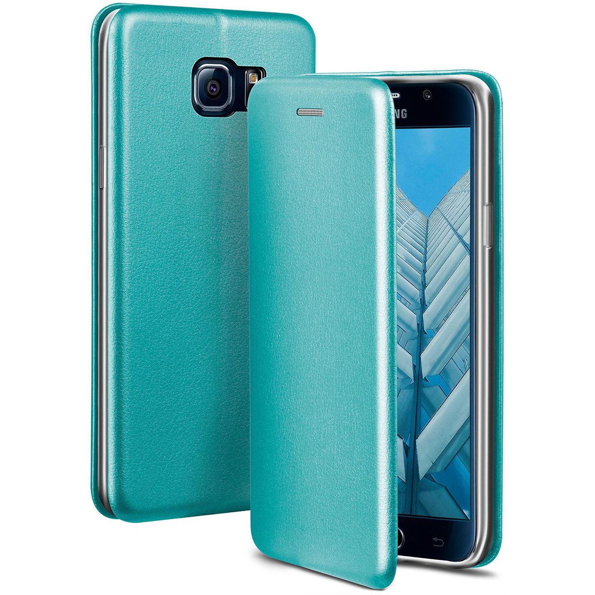 ONEFLOW Handyhülle für Samsung Galaxy S6 Premium Hülle Business Cover Blau 5,1 Zoll, 360 Grad Schutzhülle Flip Case Etui Klapphülle Dünn Leder Handy Tasche
