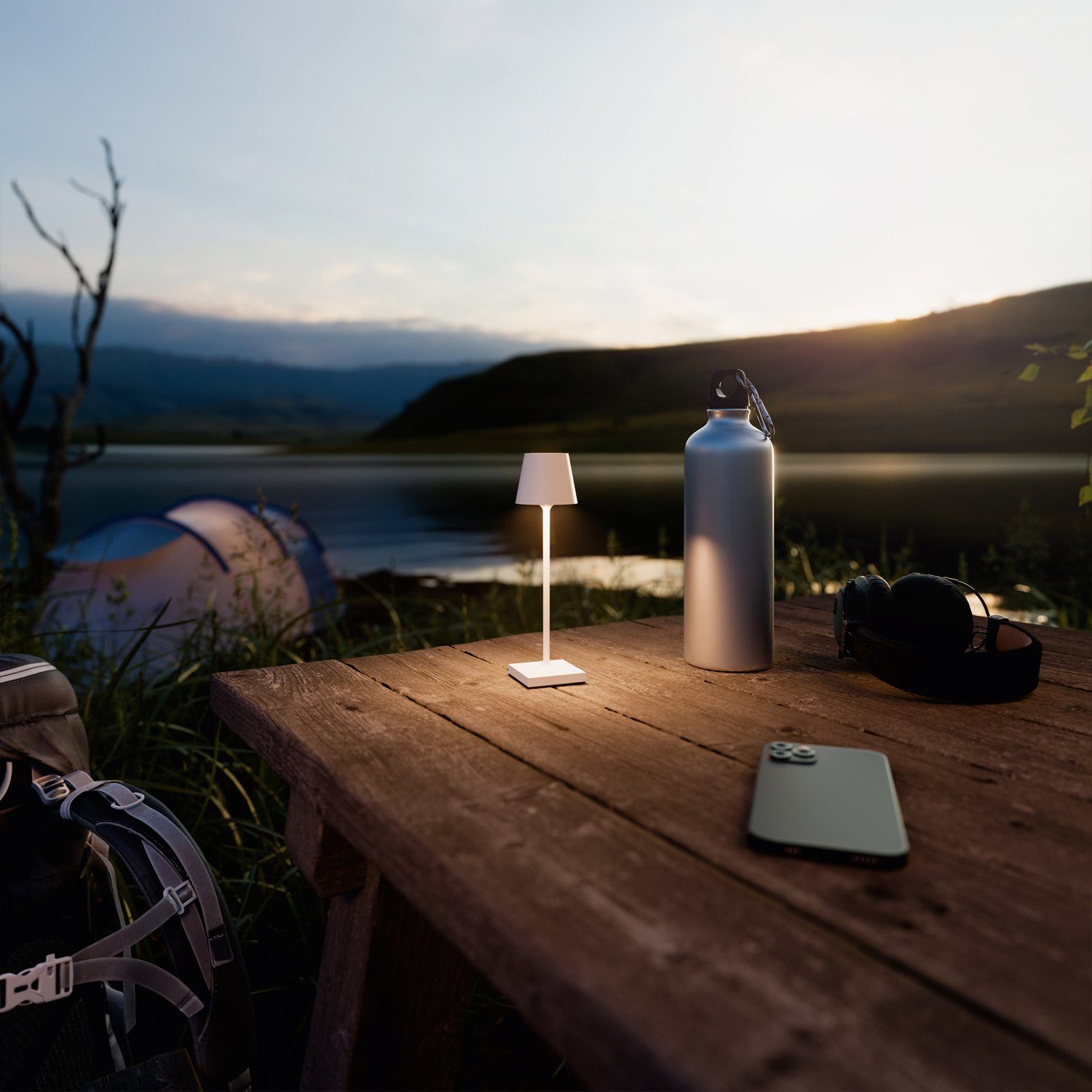 SIGOR LED Tischleuchte NUINDIE Pocket Akku-Tischleuchte Schneeweiß, Dimmbar, LED fest integriert, Warmweiß