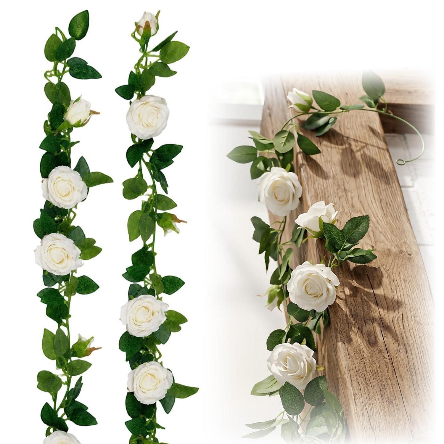 Kunstgirlande Rosengirlande Weiß 2er-Set 2m Künstlich, LuxusKollektion, Höhe 15 cm