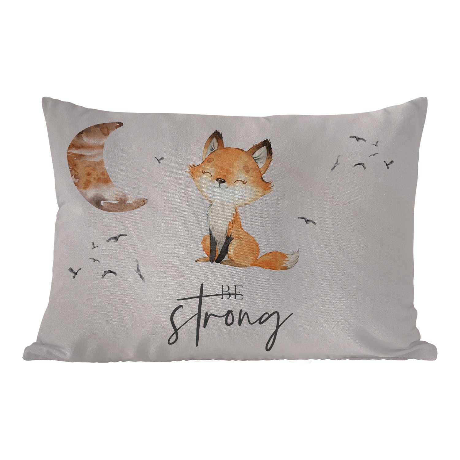 MuchoWow Dekokissen Zitate - Aquarell - Stark sein - Kinder - Fuchs - Tiere, Outdoor-Dekorationskissen, Polyester, Dekokissenbezug, Kissenhülle