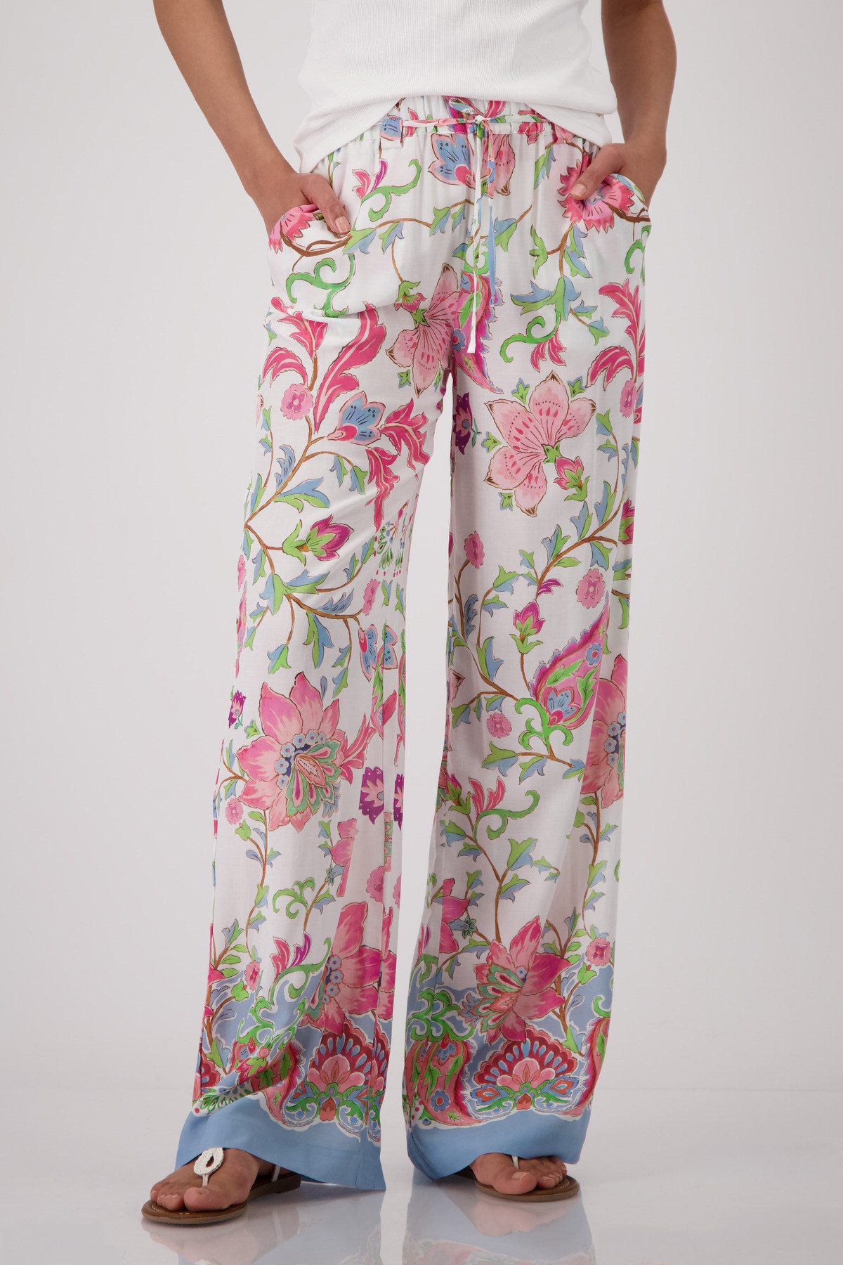 Monari Palazzohose Hose Pia reg. Blumendruck Regular fit mit Blumenmuster