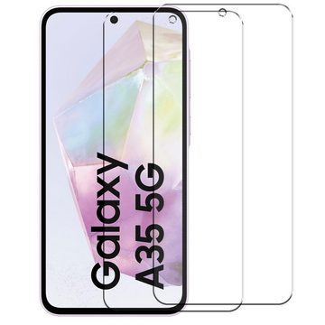 CoolGadget Handyhülle Transparent als 2in1 Schutz Cover Set für das Samsung Galaxy A35 5G 6,5 Zoll, 2x Glas Display Schutz Folie + 1x TPU Case Hülle für Galaxy A35 5G