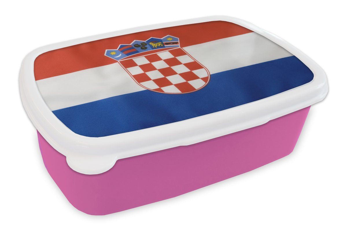 MuchoWow Lunchbox Foto der kroatischen Flagge, Kunststoff, (2-tlg), Brotbox für Erwachsene, Brotdose Kinder, Snackbox, Mädchen, Kunststoff rosa
