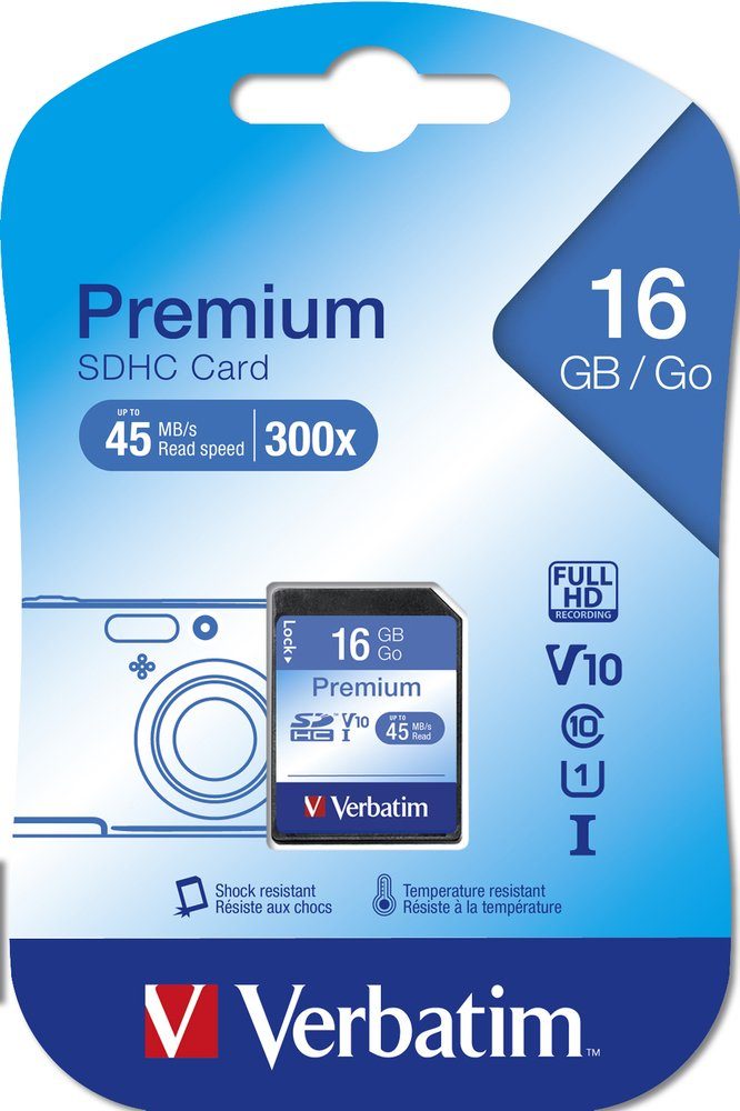 Verbatim Verbatim SDHC Karte 16GB Speicherkarte Premium UHS-I Class 10 Speicherkarte