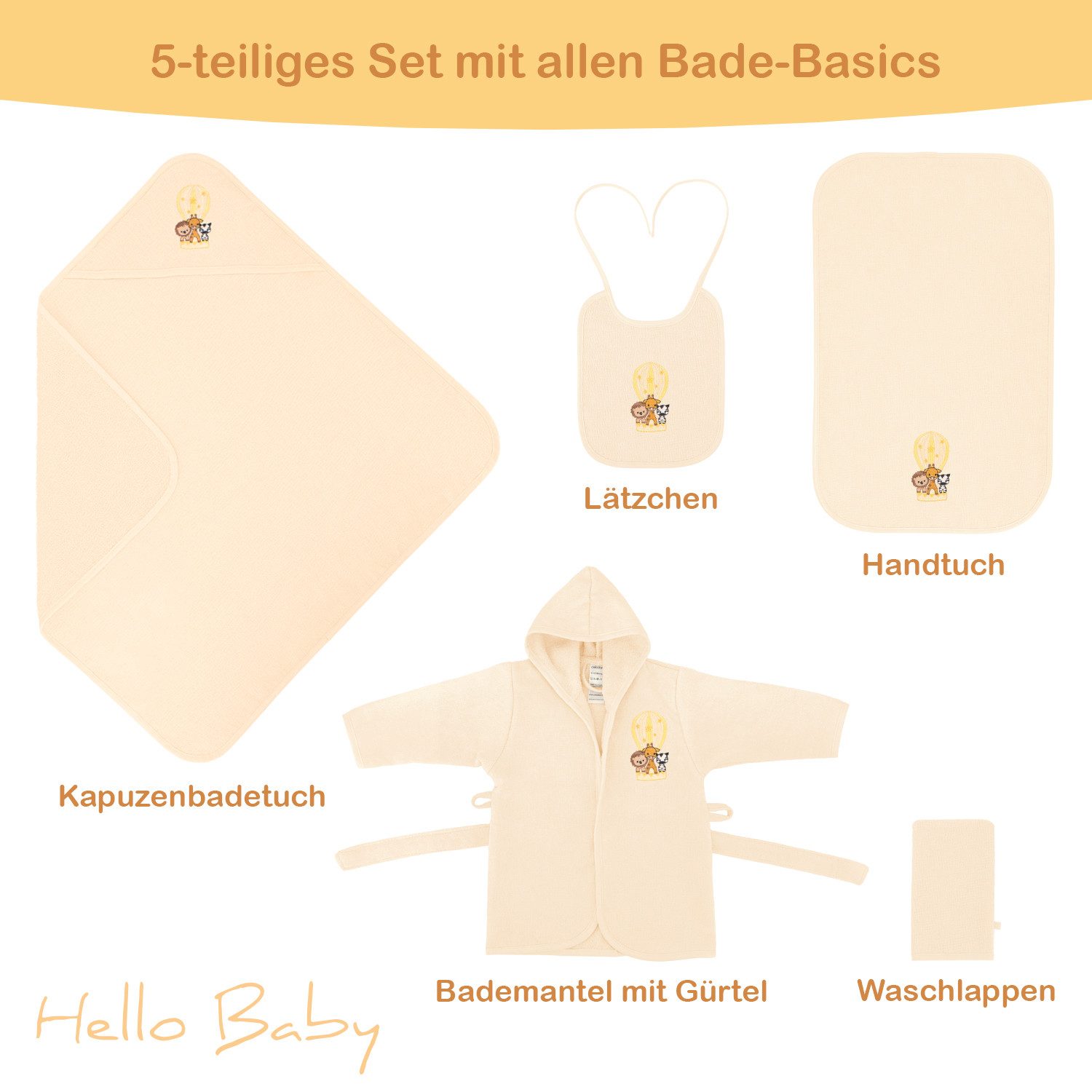 celodoro Babybademantel Baby Bade Geschenk Set 5-teilig, Baumwolle – Bild 2 von 5