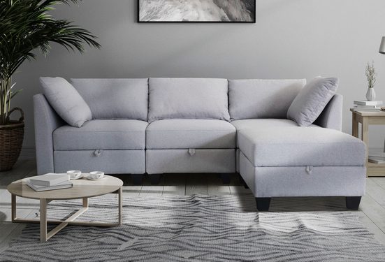 VANKEL Ecksofa 236cm*154cm Sofa mit Stauraum, Schlafsofa mit Relaxfunktion, robust & bequem für 3-4 Personen, Moderne Sofa mit Hocker