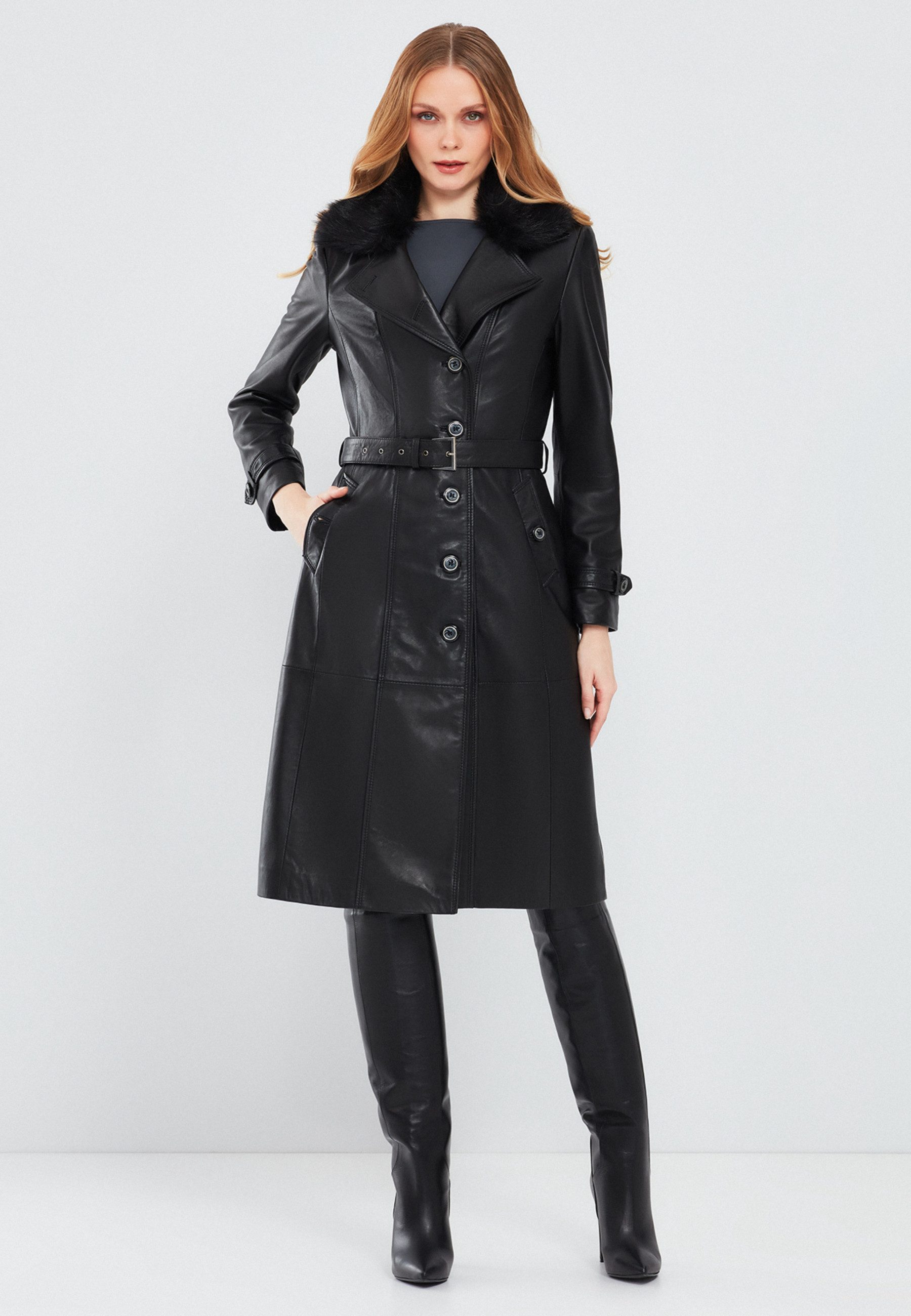 Derimod Lederjacke Brenda Ledertrenchcoat mit Kunstfell günstig online kaufen