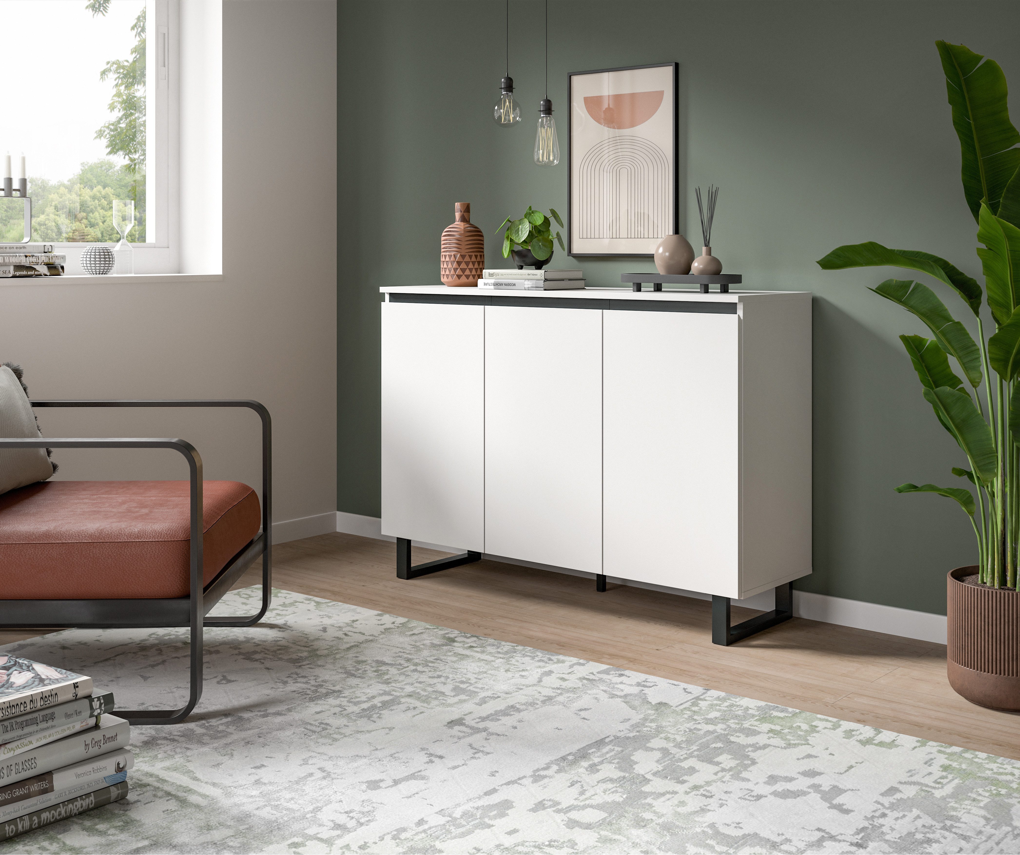 furnling Sideboard Tomea (1 St), 3 Türen, 6 Fächer, mit schwarzer Schattenf günstig online kaufen