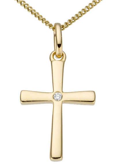 Firetti Kettenanhänger Schmuck Geschenk Gold 333 Halsschmuck Anhänger für Halskette Kreuz, mit Brillant