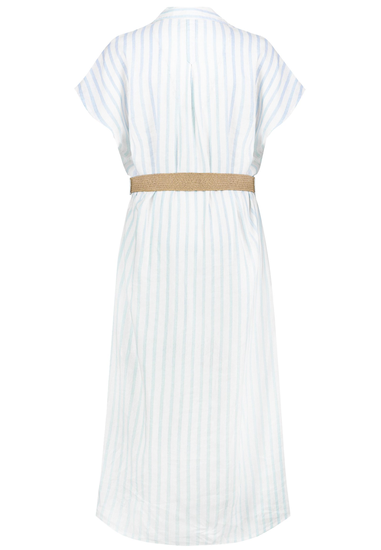 Eight2Nine A-Linien-Kleid Damen Blusenkleid mit Bastgürtel Sommerkleid, Leinen-Viskose-Mix, elastische Taille, gestreift oder uni