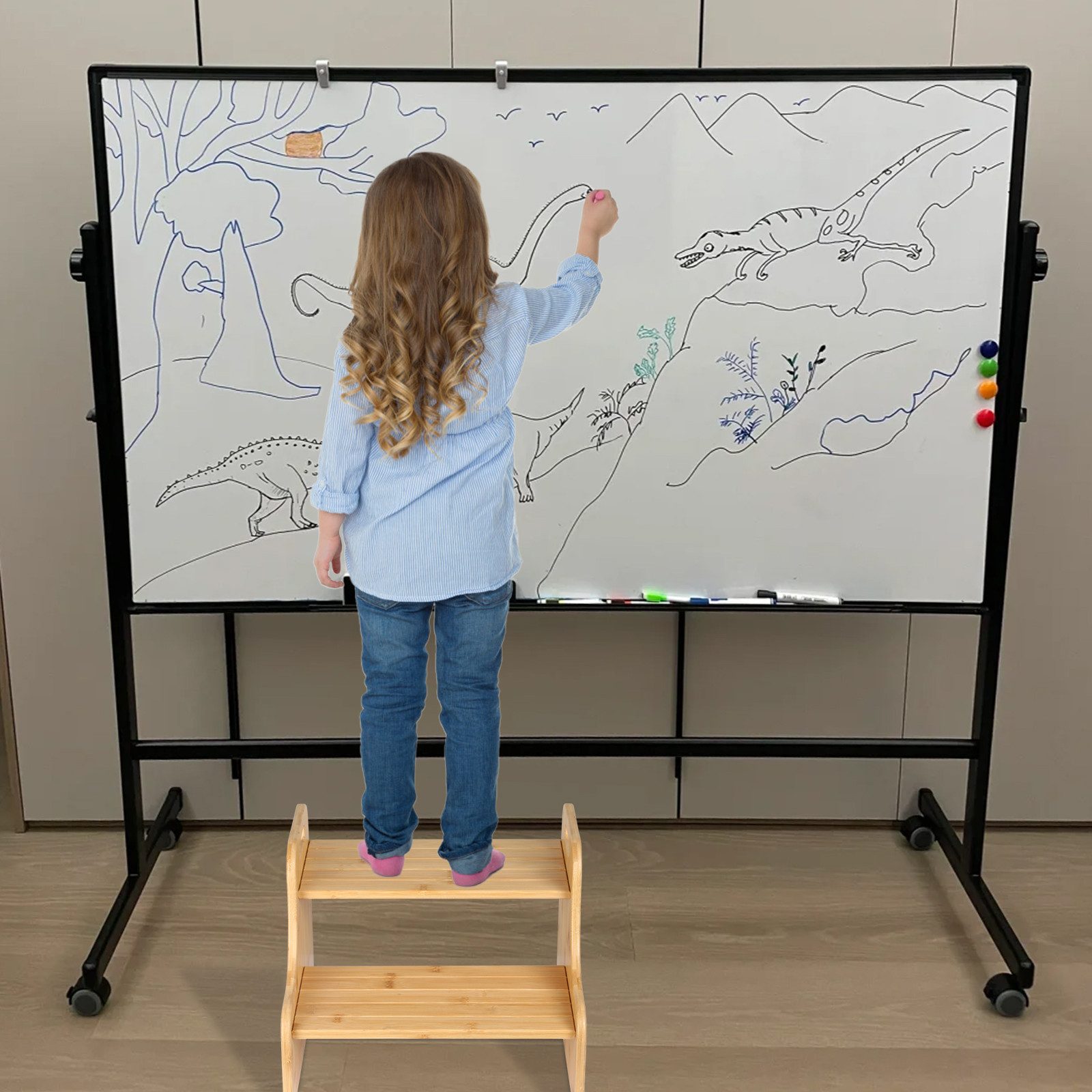 JEOBEST Tritthocker Zweistufiger Tritthocker aus Bambus, Kindertreppchen Sc günstig online kaufen