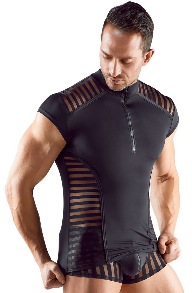 Svenjoyment Muskelshirt Betonendes Shirt mit transparenten Streifen - schwarz (1-tlg) Aus weicher Mikrofaser