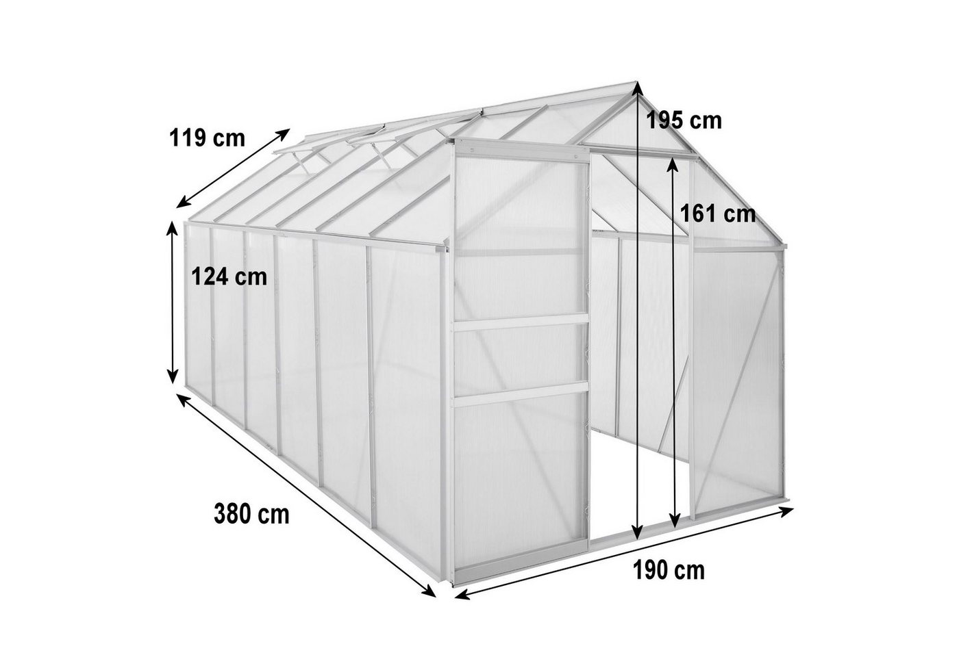 Thumbnail - Zelsius Gewächshaus Aluminium Gewächshaus 380 x 190 cm, 6 mm Platten, 7,22 m², BxTxH: 190 x 380 x 195 cm, 6.00 mm Wandst...